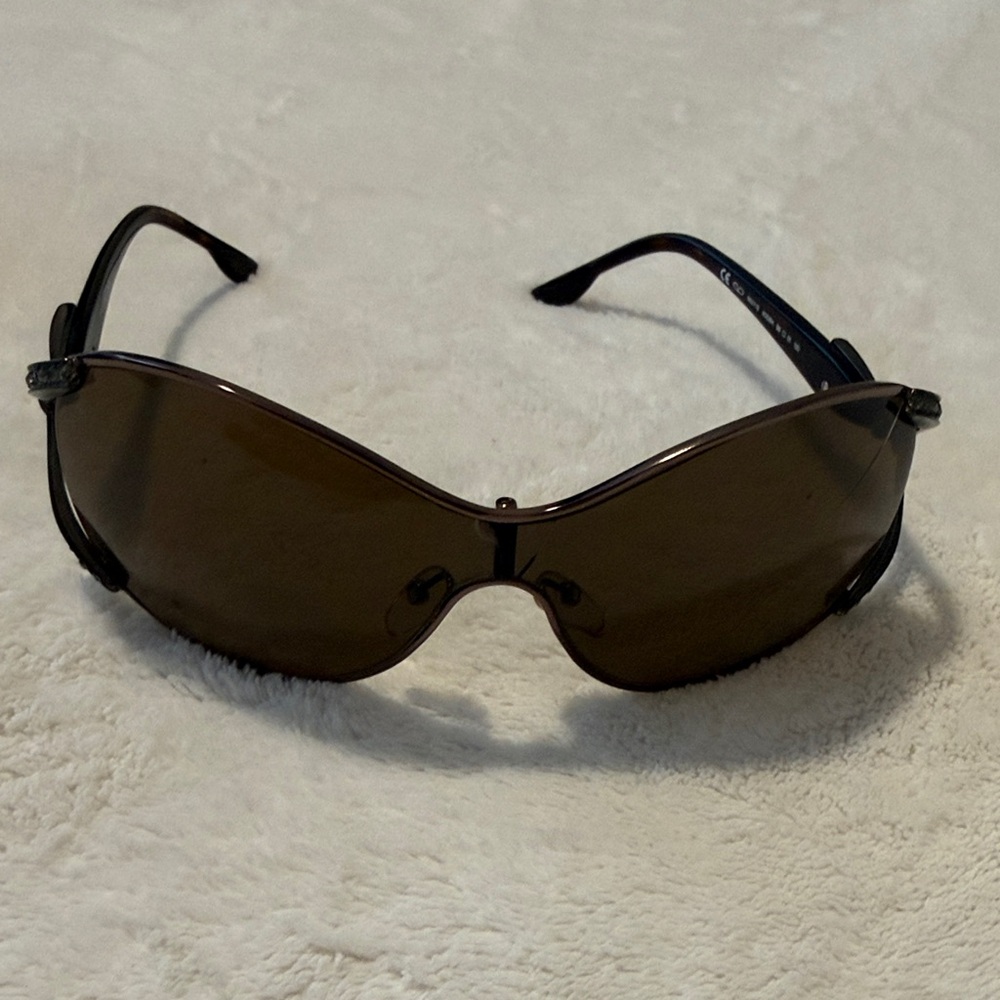 Valentino Brown Tortoiseshell Rimless Shield Sunglasses